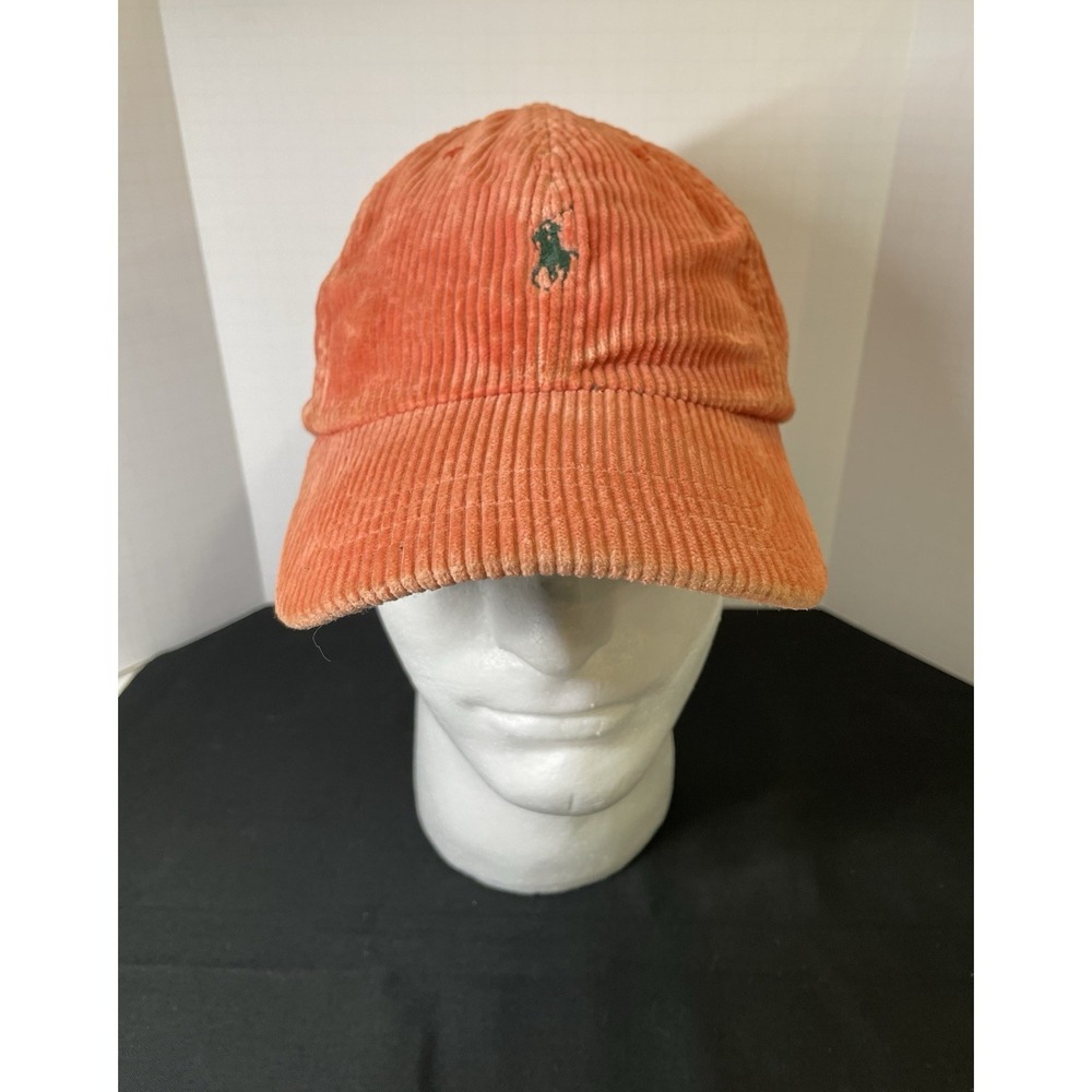 Vintage 1990s Polo by Ralph Lauren Orange Ribbed Corduroy Black Pony Cap Hat